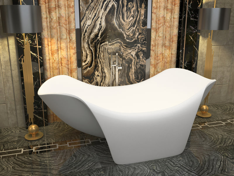 ANZZI Kerife 6.5 ft. Solid Surface Center Drain Freestanding Bathtub in Matte White