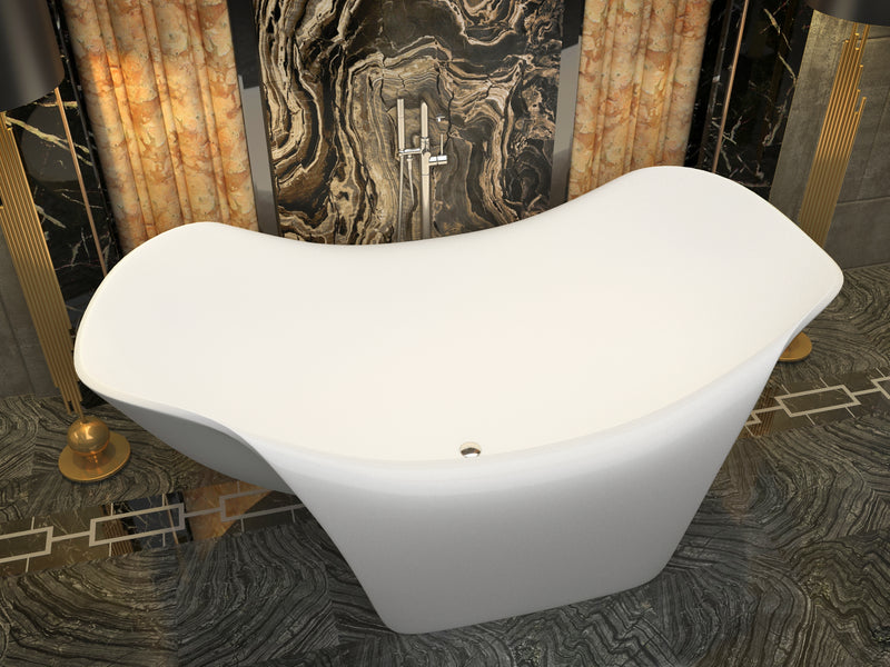 ANZZI Cielo 6.5 ft. Solid Surface Center Drain Freestanding Bathtub in Matte White