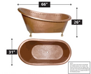 ANZZI Sivas 66 in. Handmade Copper Slipper Clawfoot Non-Whirlpool Bathtub in Hammered Antique Copper