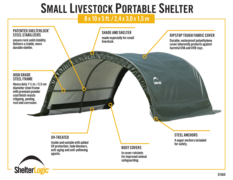 Small Livestock Portable Shelter 8x10x5 Round