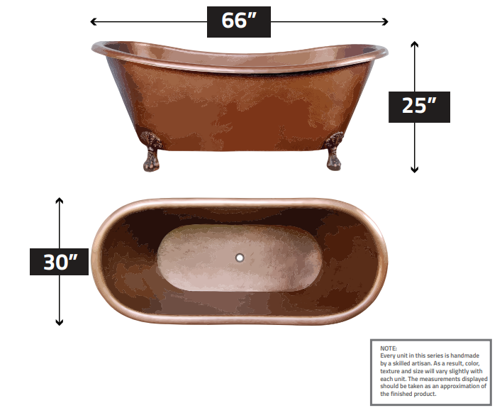 ANZZI Iida 66 in. Handmade Copper Double Slipper Clawfoot Non-Whirlpool Bathtub in Hammered Antique Copper