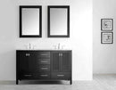 Eviva Aberdeen 60" Espresso Transitional Double Sink Bathroom Vanity w/ White Carrara Top