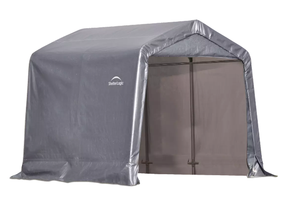 Shelter Logic 8×8×8 Peak Style Storage Shed, 1-3/8" Frame, Grey Cover