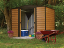 Shelter Logic Woodridge, 8x6, Electro Galvanized Steel, Coffee / Woodgrain, Low Gable, 71.3" Wall Height, Sliding Doors