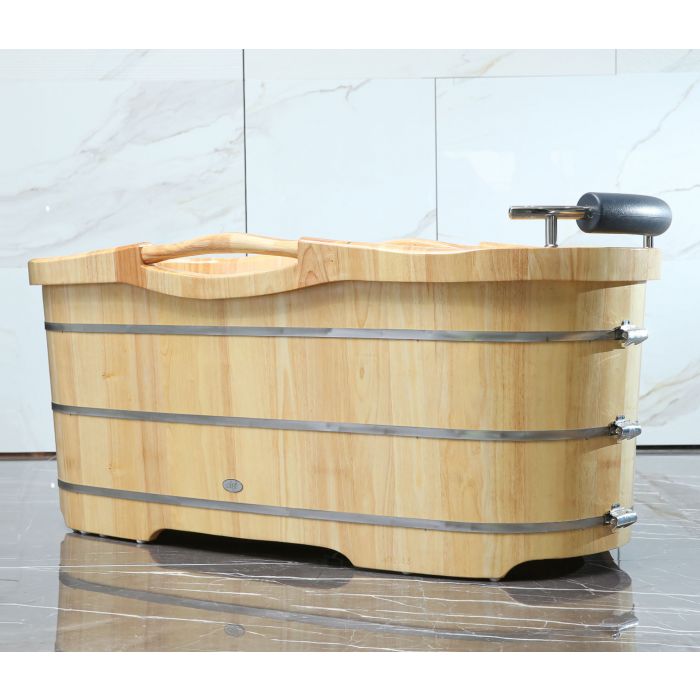 ALFI brand AB1163 61" Free Standing Wooden Bathtub with Cushion Headrest