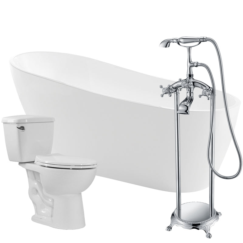 ANZZI Trend 67 in. Acrylic Soaking Bathtub with Tugela Faucet and Cavalier 1.28 GPF Toilet