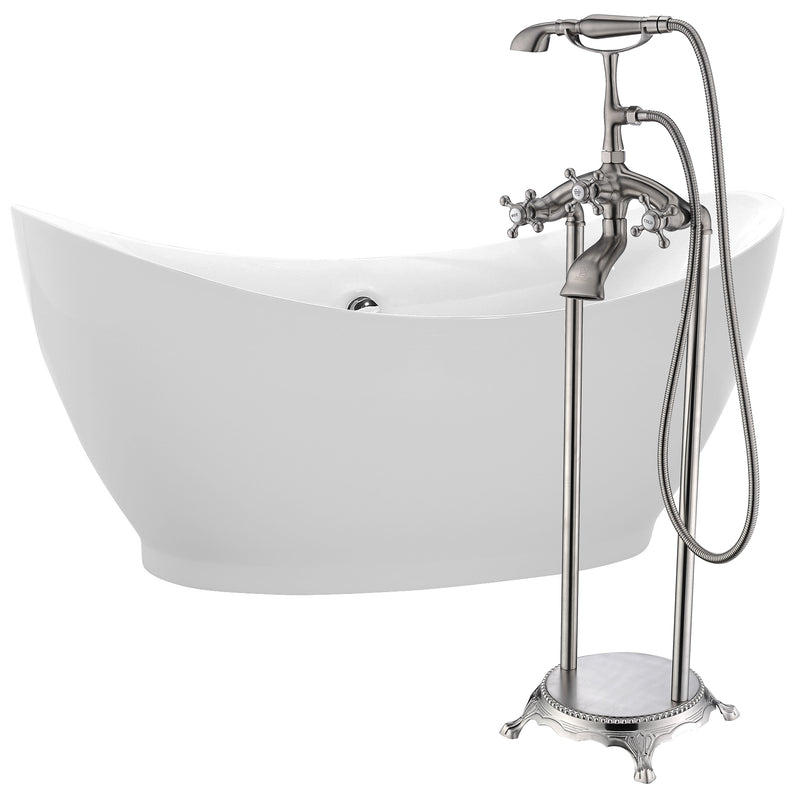 ANZZI Reginald 68 in. Acrylic Soaking Bathtub in White with Tugela Faucet in Brushed Nickel