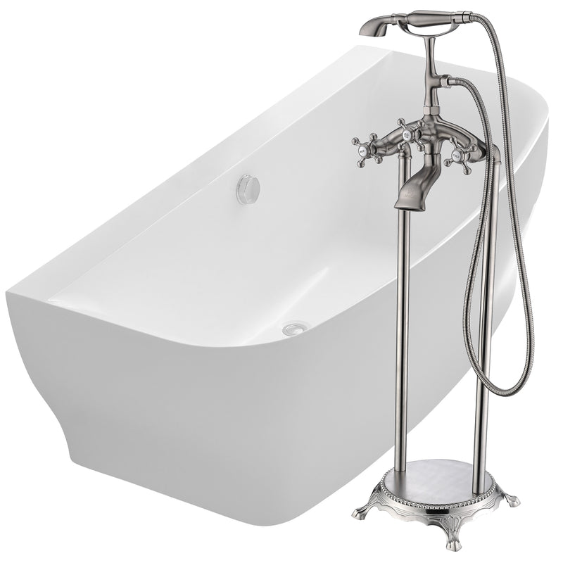 ANZZI Bank 64.9 in. Acrylic Flatbottom Bathtub in White with Tugela Faucet in Brushed Nickel
