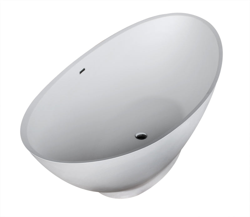 ANZZI Ala 6.2 ft. Solid Surface Center Drain Freestanding Bathtub in Matte White
