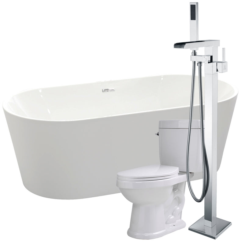 ANZZI Chand 67 in. Acrylic Flatbottom Non-Whirlpool Bathtub with Union Faucet and Talos 1.6 GPF Toilet