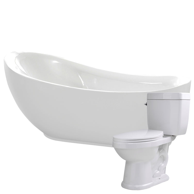 ANZZI Talyah 71 in. Acrylic Soaking Bathtub with Talos 2-piece 1.6 GPF Single Flush Toilet