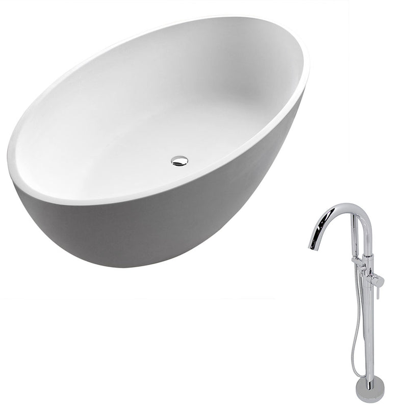 ANZZI Cestino 5.5 ft. Solid Surface Classic Soaking Bathtub in Matte White and Kros Faucet in Chrome