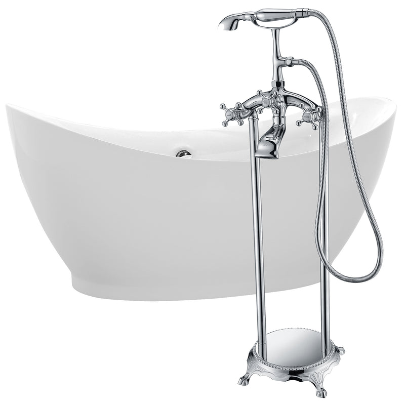 ANZZI Reginald 68 in. Acrylic Soaking Bathtub in White with Tugela Faucet in Polished Chrome