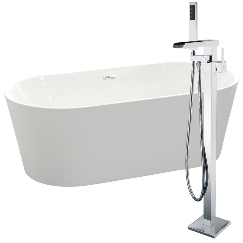 ANZZI Chand 67 in. Acrylic Flatbottom Non-Whirlpool Bathtub in White with Union Faucet in Polished Chrome