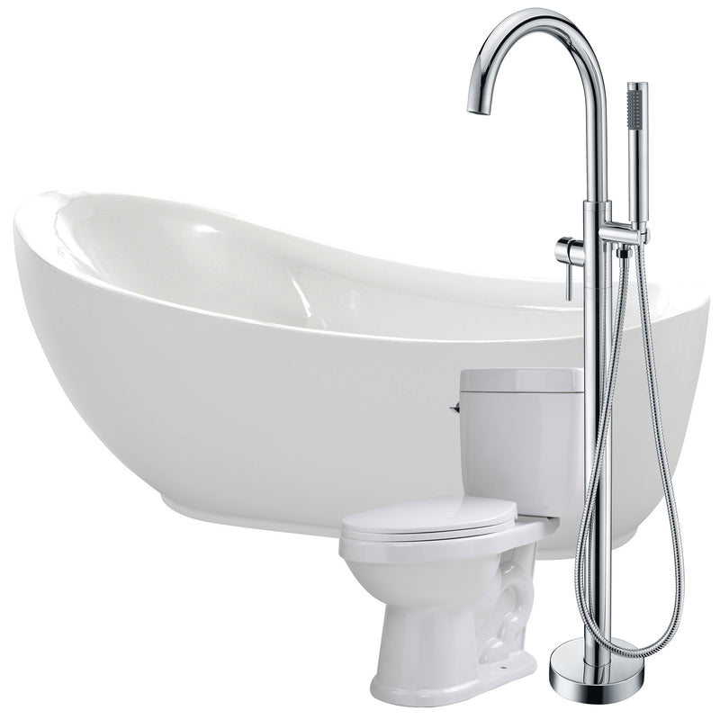 ANZZI Talyah 71 in. Acrylic Flatbottom Non-Whirlpool Bathtub with Kros Faucet and Talos 1.6 GPF Toilet