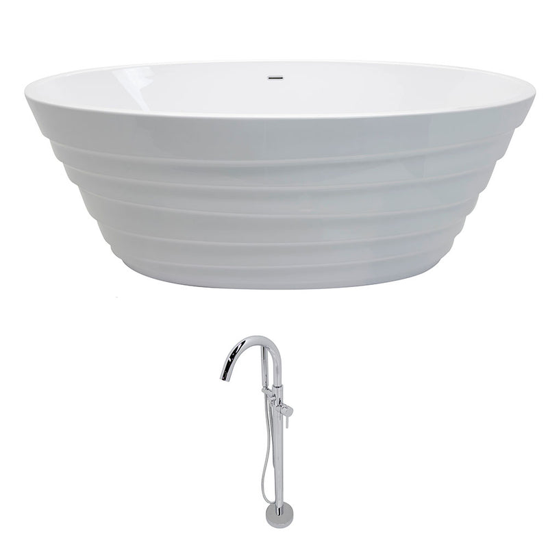ANZZI Nimbus 5.6 ft. Acrylic Classic Soaking Bathtub in White with Kros Freestanding Faucet in Chrome
