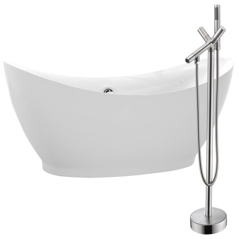 ANZZI Reginald 68 in. Acrylic Soaking Bathtub in White with Havasu Faucet in Brushed Nickel