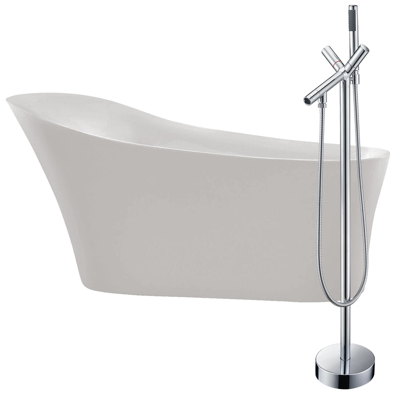 ANZII Maple 67 in. Acrylic Flatbottom Non-Whirlpool Bathtub in White with Havasu Faucet in Polished Chrome