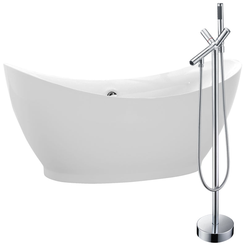 ANZZI Reginald 68 in. Acrylic Soaking Bathtub in White with Havasu Faucet in Polished Chrome