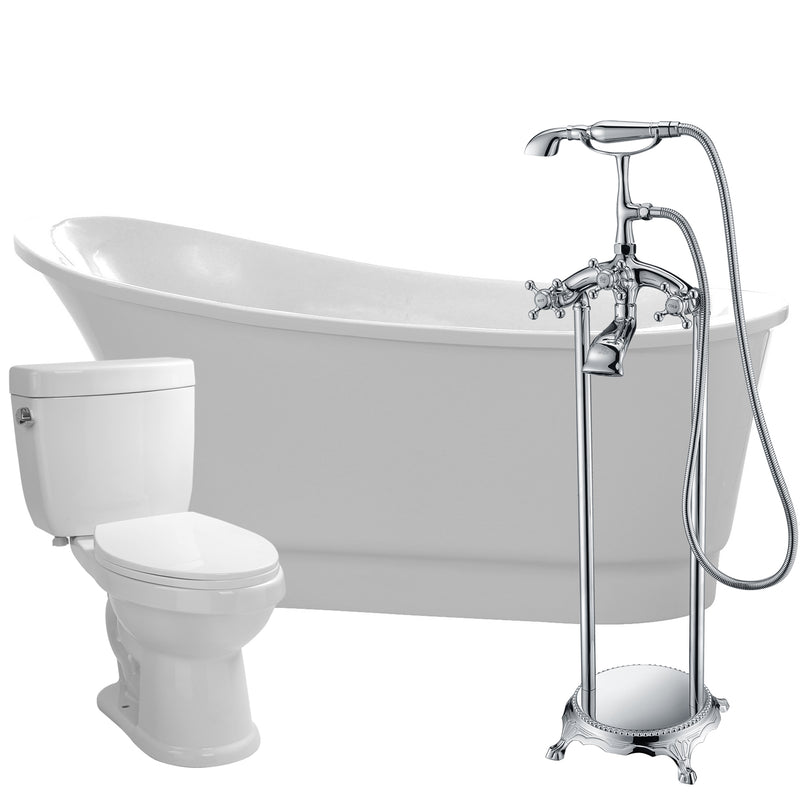 ANZZI Prima 67 in. Acrylic Flatbottom Non-Whirlpool Bathtub with Tugela Faucet and Talos 1.6 GPF Toilet