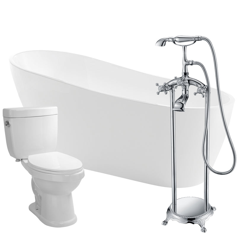 ANZZI Trend 67 in. Acrylic Flatbottom Non-Whirlpool Bathtub with Tugela Faucet and Talos 1.6 GPF Toilet