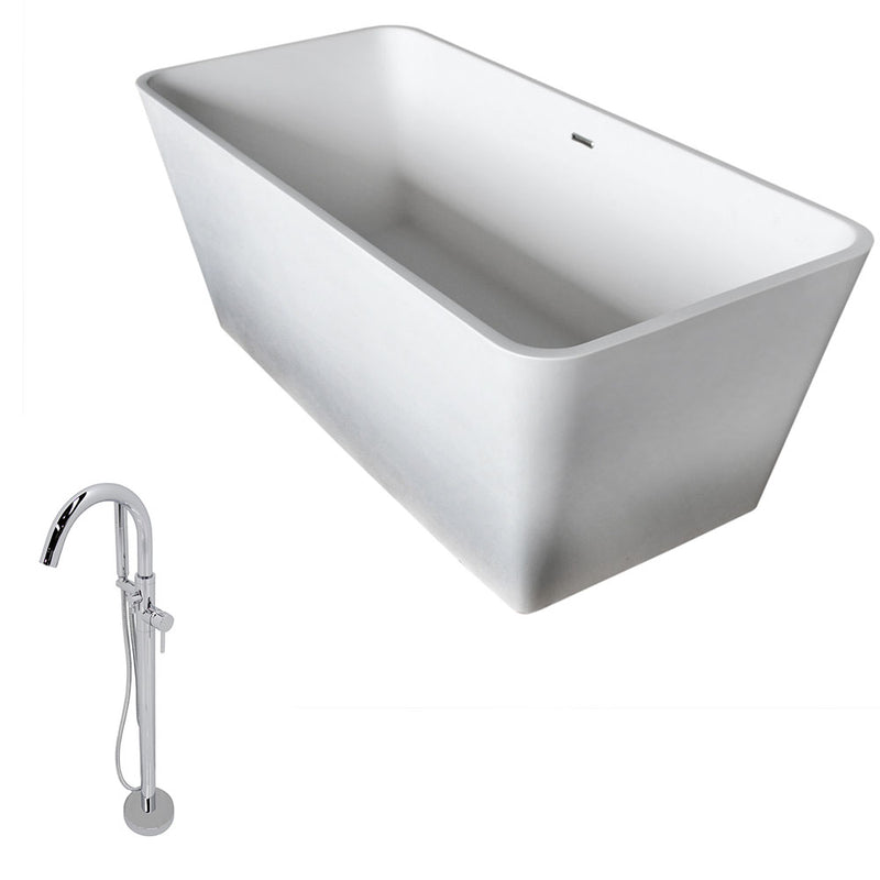 ANZZI Cenere 4.9 ft. Solid Surface Classic Soaking Bathtub in Matte White and Kros Faucet in Chrome