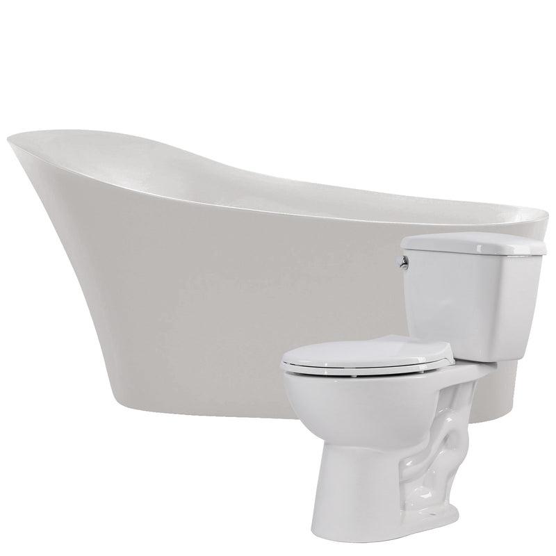 ANZZI Maple 67 in. Acrylic Soaking Bathtub with Cavalier 2-piece 1.28 GPF Single Flush Toilet