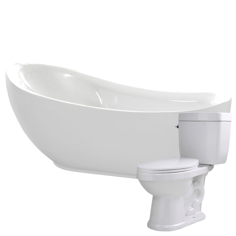 ANZZI Talyah 71 in. Acrylic Soaking Bathtub with Kame 2-piece 1.28 GPF Single Flush Toilet