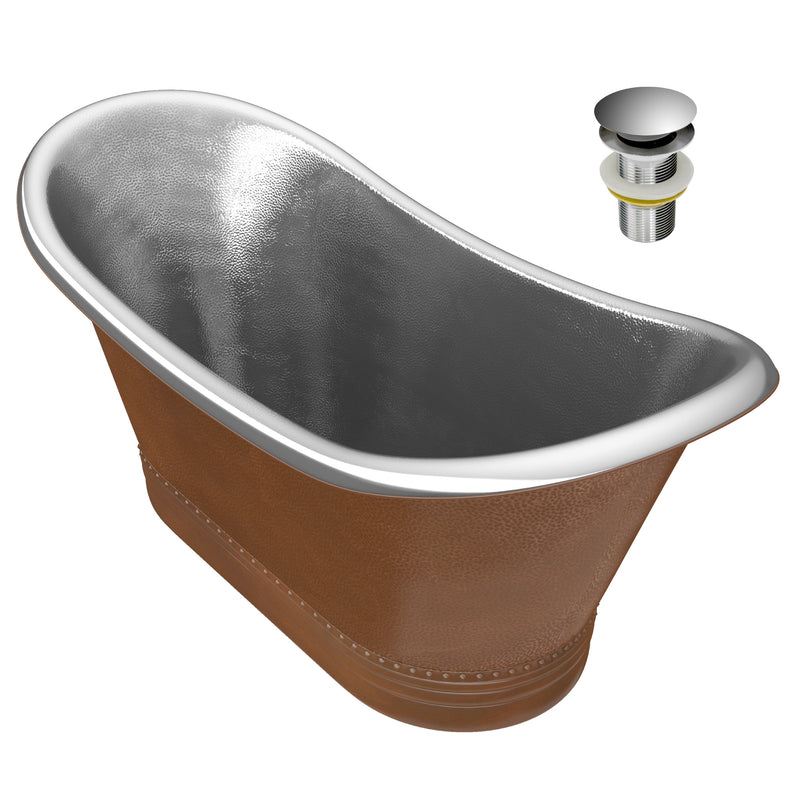 ANZZI Ionian 67 in. Handmade Copper Double Slipper Flatbottom Non-Whirlpool Bathtub in Hammered Antique Copper