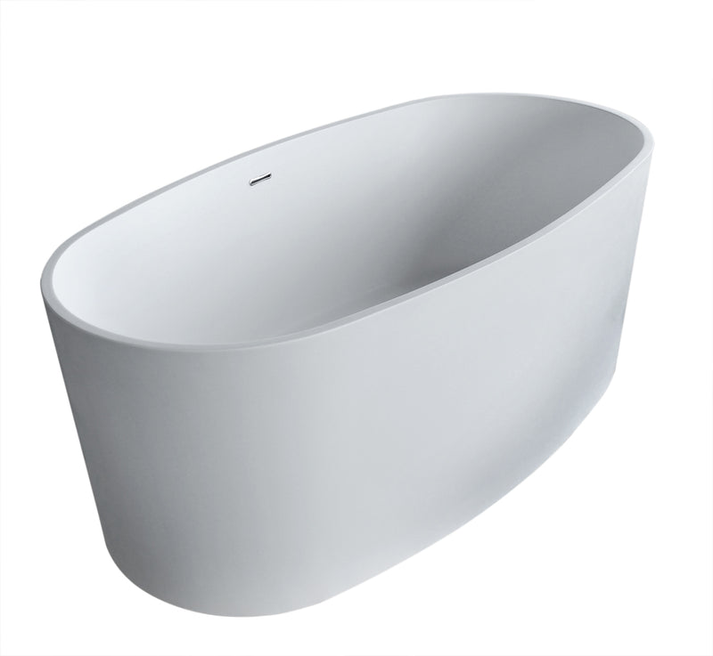 ANZZI Roccia 5.1 ft. Solid Surface Center Drain Freestanding Bathtub in Matte White