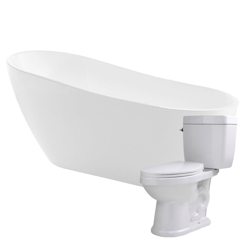 ANZZI Trend 67 in. Acrylic Flatbottom Non-Whirlpool Bathtub with Kame 2-piece 1.28 GPF Single Flush Toilet