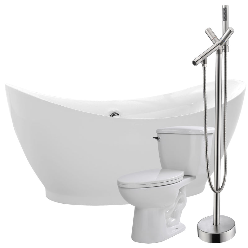 ANZZI Reginald 68 in. Acrylic Flatbottom Non-Whirlpool Bathtub with Havasu Faucet and Kame 1.28 GPF Toilet