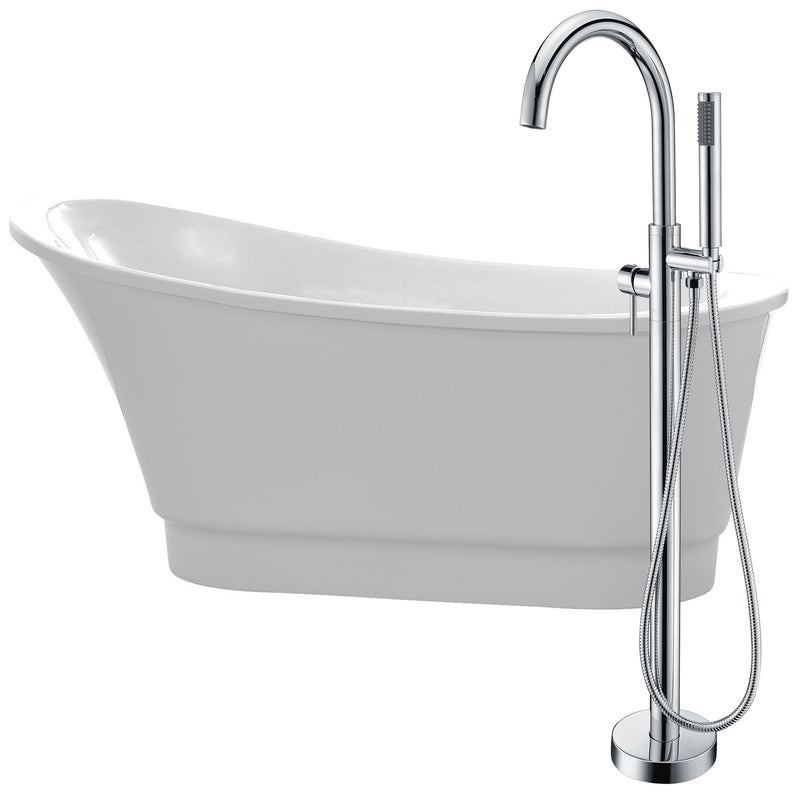 ANZZI Prima 67 in. Acrylic Flatbottom Non-Whirlpool Bathtub in White with Kros Faucet in Polished Chrome
