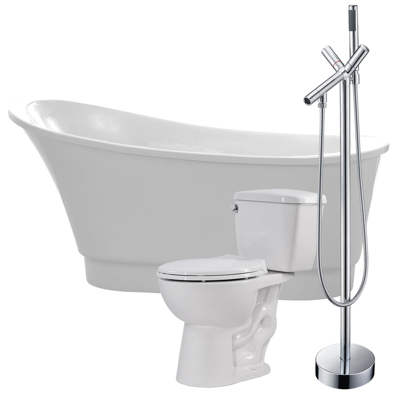 ANZZI Prima 67 in. Acrylic Soaking Bathtub with Havasu Faucet and Cavalier 1.28 GPF Toilet