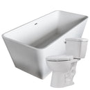 ANZZI Cenere 58.25 in. Solid Surface Soaking Bathtub with Cavalier 2-piece 1.28 GPF Single Flush Toilet