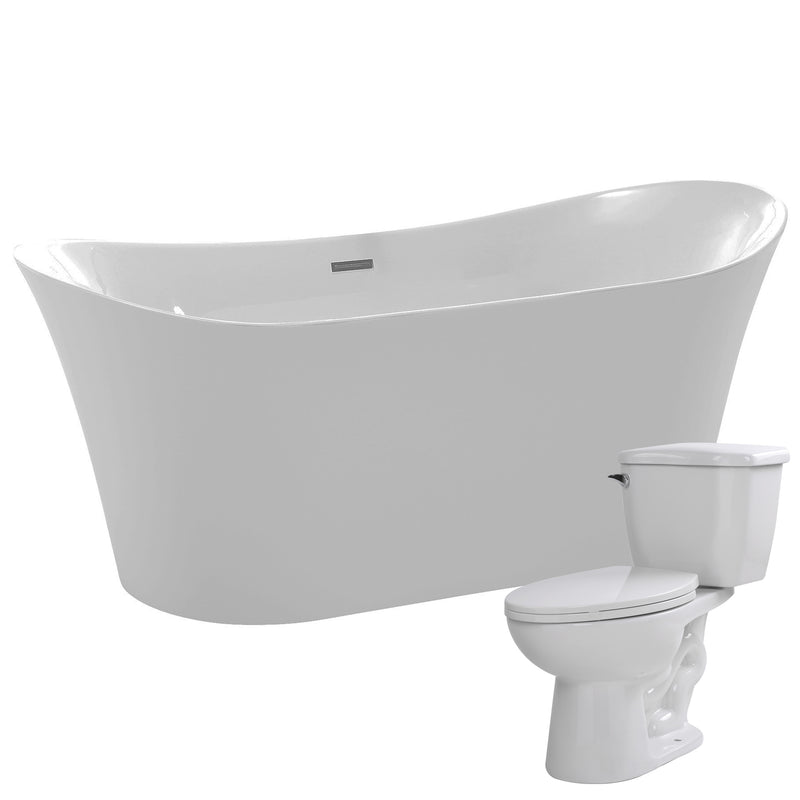 ANZZI Eft 67 in. Acrylic Flatbottom Non-Whirlpool Bathtub with Kame 2-piece 1.28 GPF Single Flush Toilet