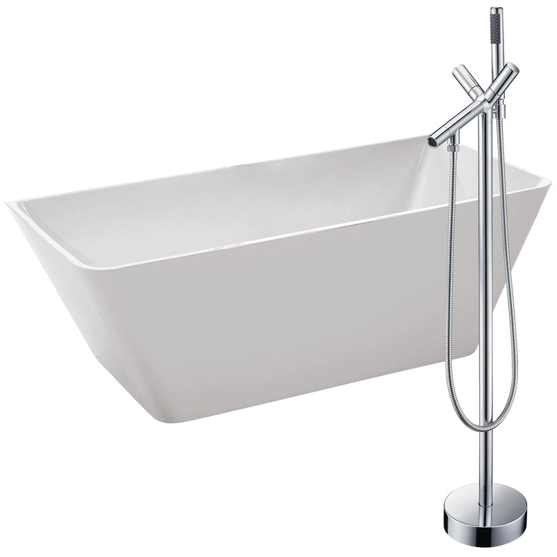 ANZZI Zenith 67 in. Acrylic Soaking Bathtub in White with Havasu Faucet in Polished Chrome