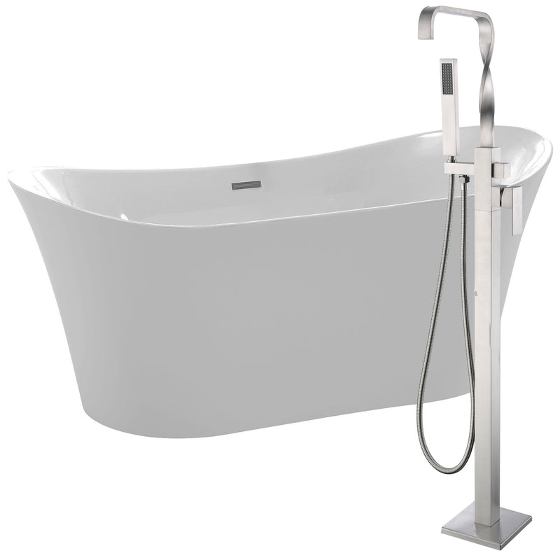 ANZZI Eft 67 in. Acrylic Flatbottom Non-Whirlpool Bathtub in White with Yosemite Faucet in Brushed Nickel