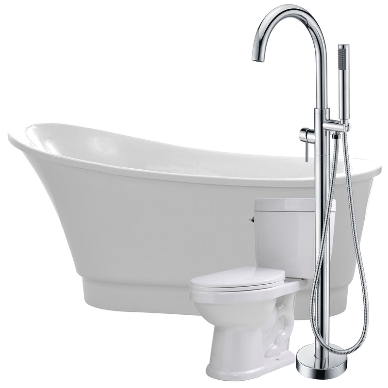 ANZZI Prima 67 in. Acrylic Flatbottom Non-Whirlpool Bathtub with Kros Faucet and Talos 1.6 GPF Toilet