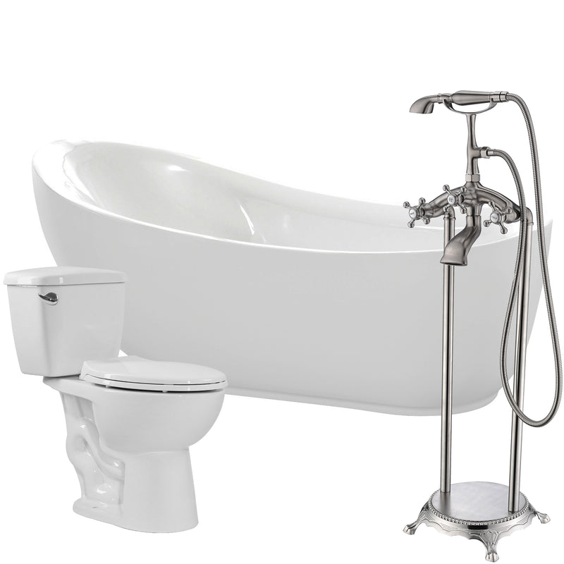 ANZZI Talyah 71 in. Acrylic Soaking Bathtub with Tugela Faucet and Cavalier 1.28 GPF Toilet