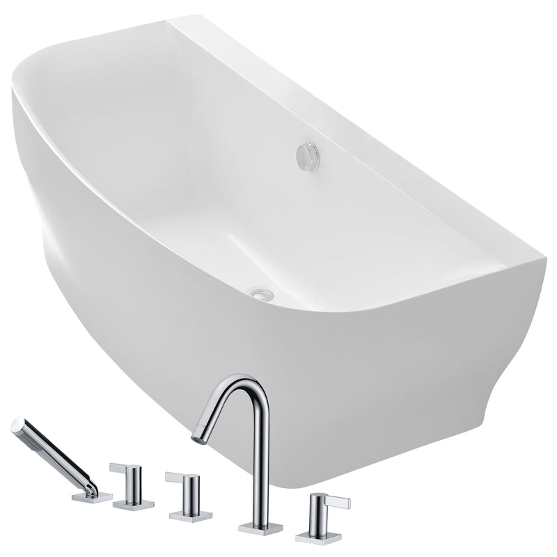 ANZZI Bank 64.9 in. Acrylic Flatbottom Non-Whirlpool Bathtub in White with Snow Faucet in Polished Chrome