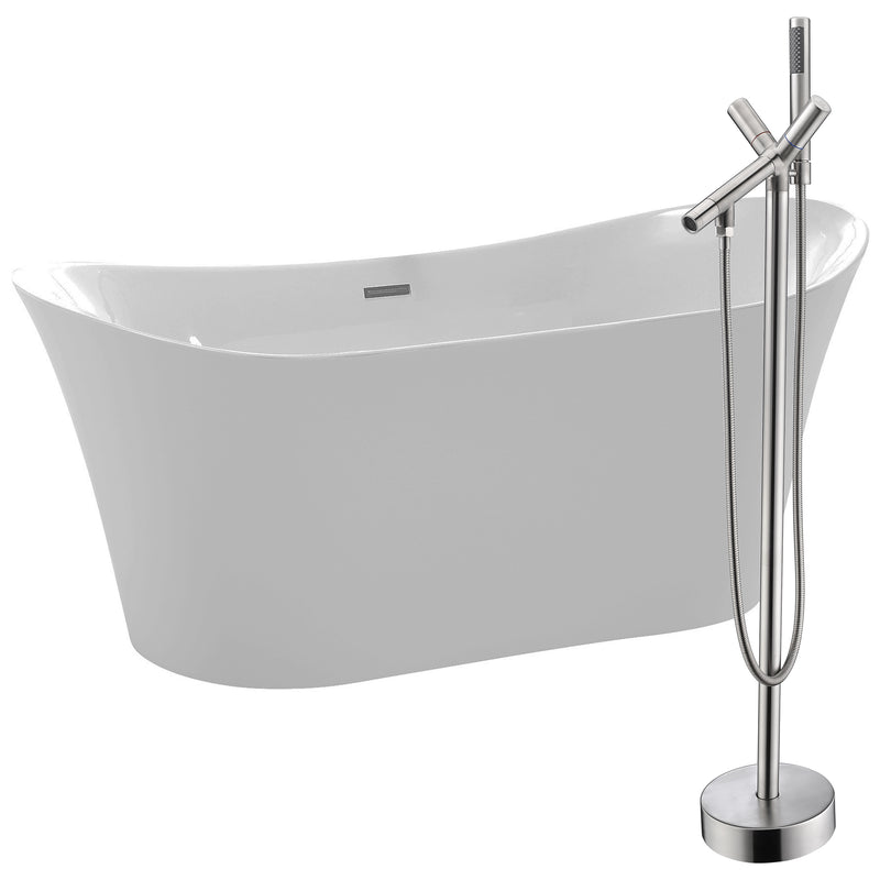 ANZZI Eft 67 in. Acrylic Flatbottom Non-Whirlpool Bathtub in White with Havasu Faucet in Brushed Nickel
