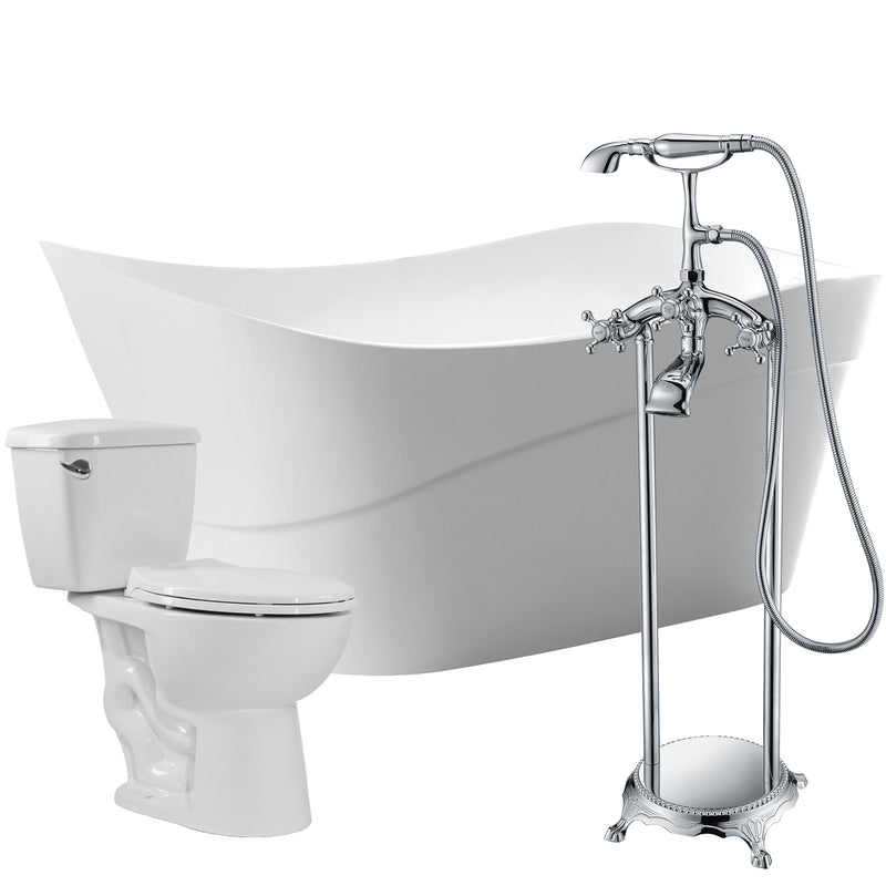 ANZZI Kahl 67 in. Acrylic Flatbottom Non-Whirlpool Bathtub with Tugela Faucet and Cavalier 1.28 GPF Toilet