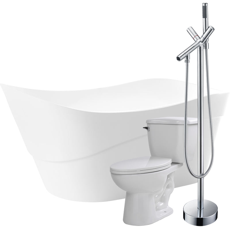 ANZZI Kahl 67 in. Acrylic Flatbottom Non-Whirlpool Bathtub with Havasu Faucet and Kame 1.28 GPF Toilet