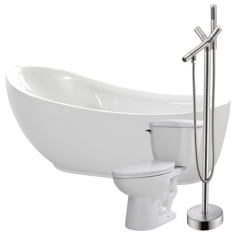 ANZZI Talyah 71 in. Acrylic Flatbottom Non-Whirlpool Bathtub with Havasu Faucet and Kame 1.28 GPF Toilet