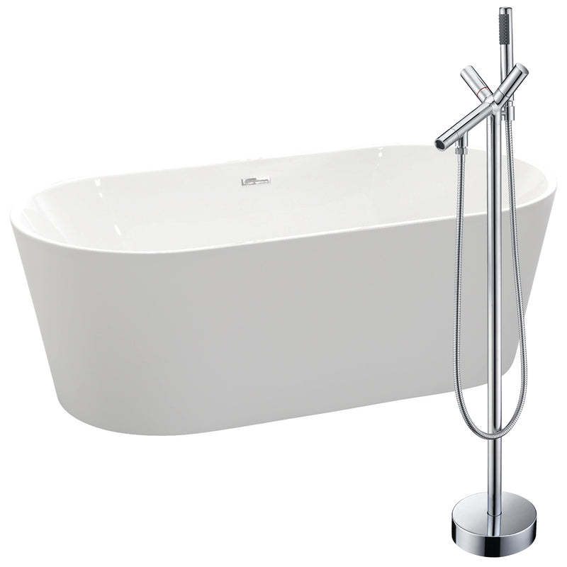 ANZZI Chand 67 in. Acrylic Flatbottom Non-Whirlpool Bathtub in White with Havasu Faucet in Polished Chrome