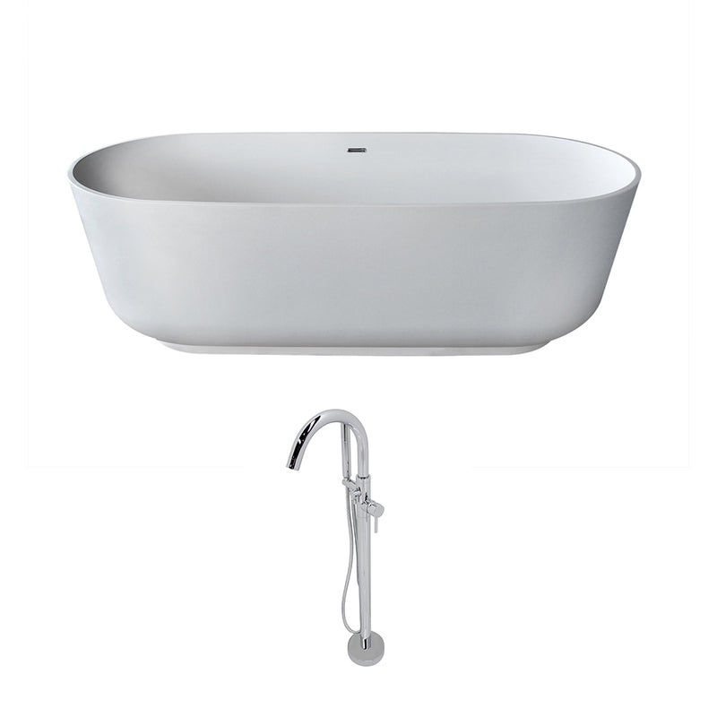 ANZZI Sabbia 5.9 ft. Solid Surface Classic Soaking Bathtub in Matte White and Kros Faucet in Chrome