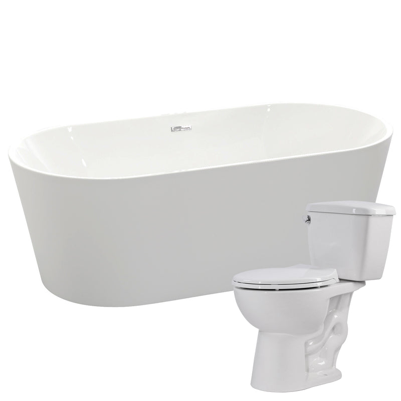 ANZZI Chand 67 in. Acrylic Soaking Bathtub with Cavalier 2-piece 1.28 GPF Single Flush Toilet
