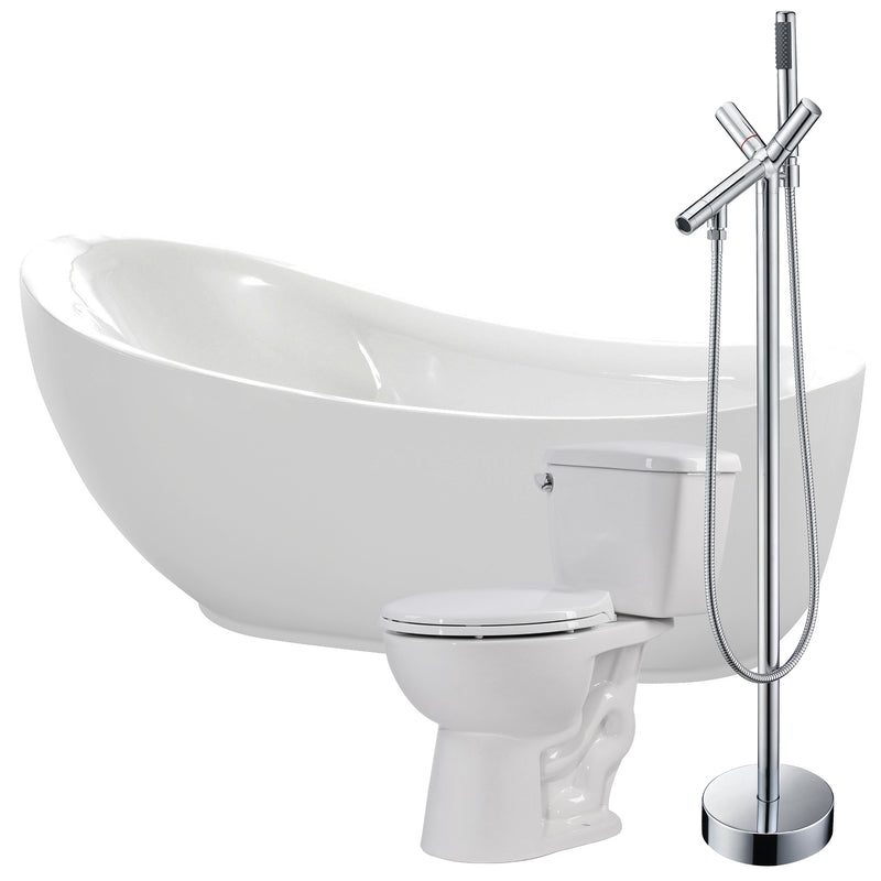 ANZZI Talyah 71 in. Acrylic Soaking Bathtub with Havasu Faucet and Cavalier 1.28 GPF Toilet