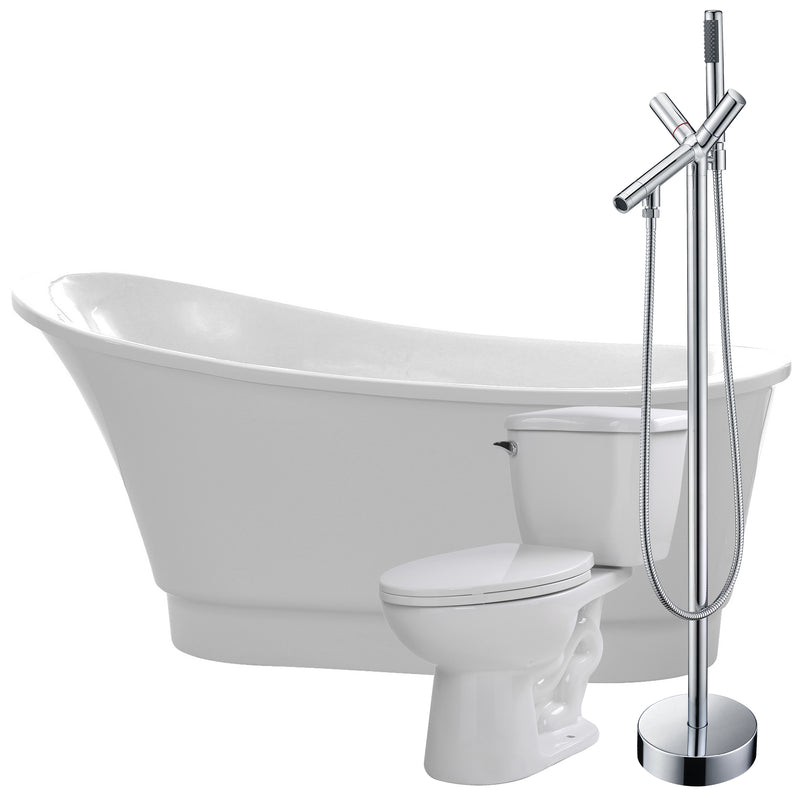 ANZZI Prima 67 in. Acrylic Flatbottom Non-Whirlpool Bathtub with Havasu Faucet and Kame 1.28 GPF Toilet